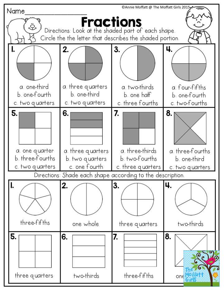 2nd Grade Ela Worksheets together with Fractions Look at the Shaded Part Of Each Shape and Circle the