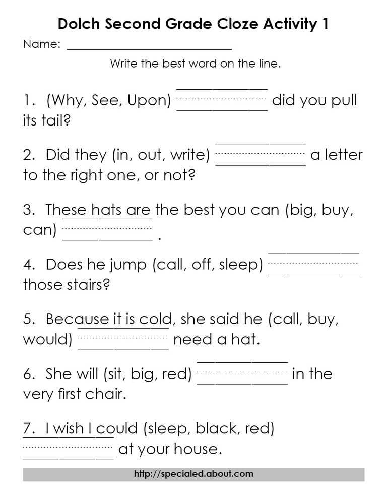 2nd Grade Vocabulary Worksheets together with Dolch High Frequency Word Cloze Activities