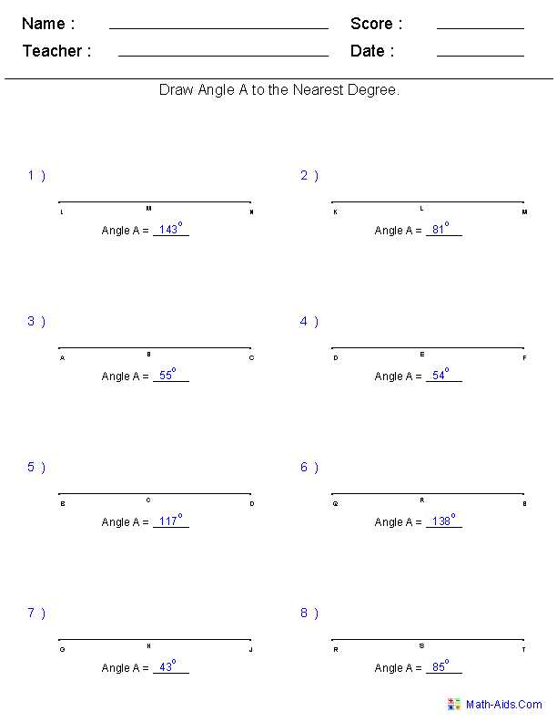 3 1 Lines and Angles Worksheet Answers and Drawing Angles to A Measurement Worksheets Angles
