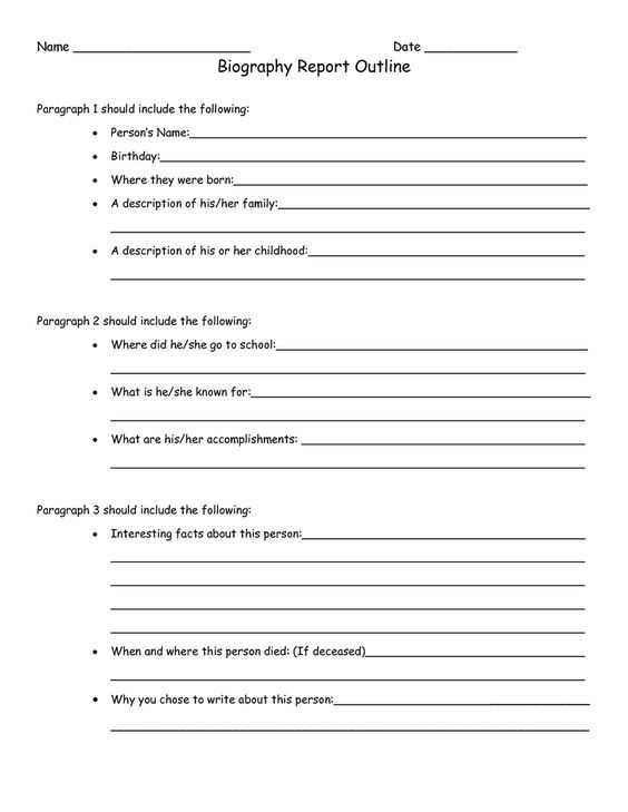 3rd Grade Paragraph Writing Worksheets Also Biography Report Outline Worksheet Writing Pinterest