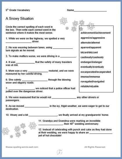 3rd Grade Spelling Worksheets Also 5th Grade Vocabulary Worksheets