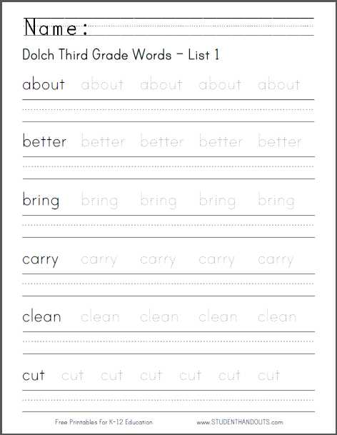 3rd Grade Spelling Worksheets as Well as 2nd Grade Handwriting Worksheets Awesome Dolch Third Grade Words