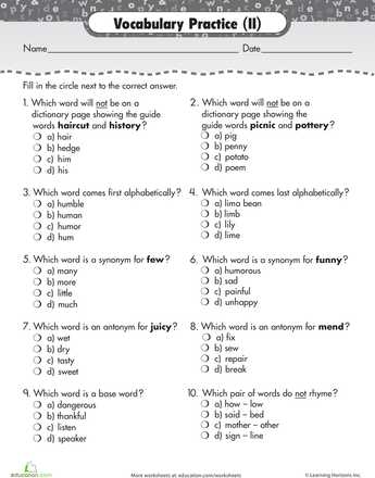 4th Grade Poetry Worksheets as Well as Vocabulary Practice Alphabetizing Synonyms and More