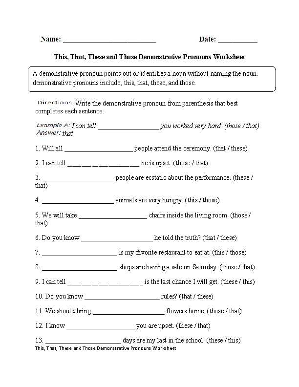6th Grade English Worksheets Along with This that these Those Demonstrative Pronouns Worksheet