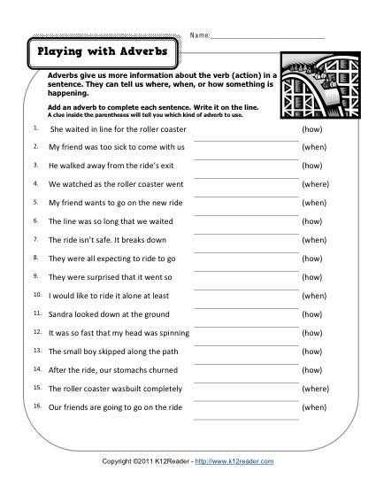 6th Grade English Worksheets or Playing with Adverbs