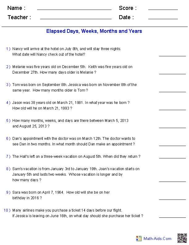6th Grade Math Word Problems Worksheets with Dynamically Created Elapsed Dates Word Problems