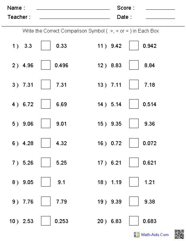 7th Grade Fractions Worksheets as Well as Greater Than Less Than Worksheets Math Aids