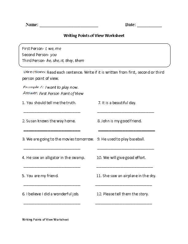 7th Grade Writing Worksheets and Teaching Point View Worksheets Worksheets for All
