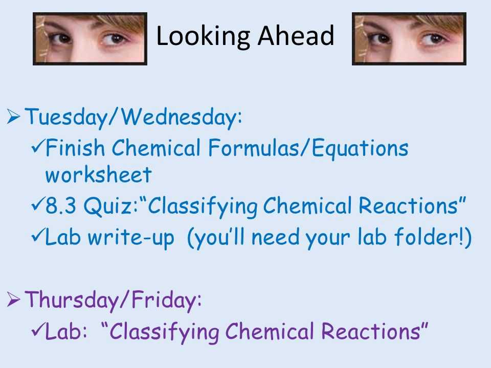 8.2 Types Of Chemical Reactions Worksheet Answers with Friday Sept 6 Th “a” Day Monday Sept 9 Th “b” Day Agenda