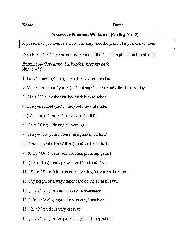 9th Grade English Worksheets as Well as Circling Possessive Pronouns Worksheet Part 2