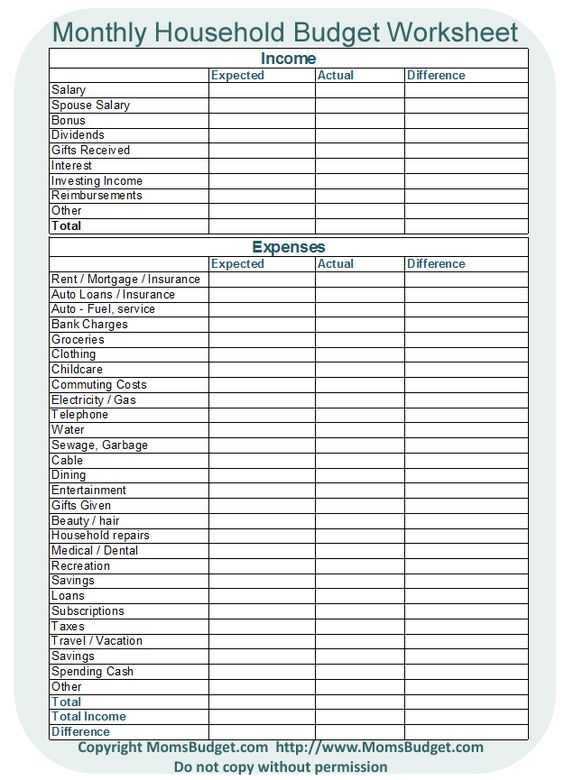 A Monthly Budget Worksheet or Monthly Household Bud Worksheet Free Printable Worksheet From