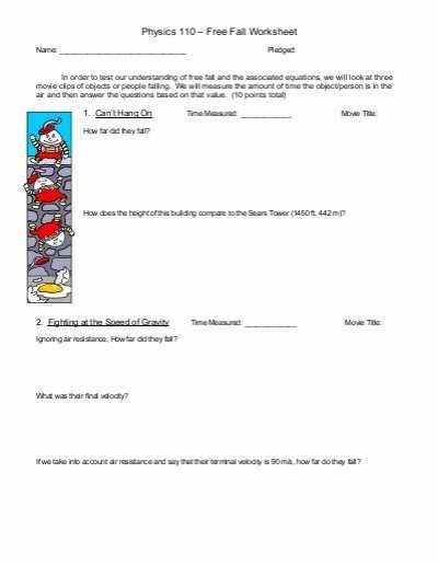 Acceleration and Free Fall Worksheet Answers and Worksheet