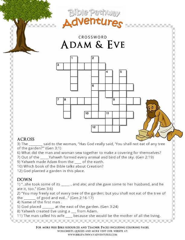 Adam and Eve Worksheets and Free Bible Crossword Puzzle Adam and Eve