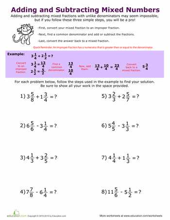 Adding Fractions with Unlike Denominators Worksheets Pdf together with Adding and Subtracting Mixed Numbers