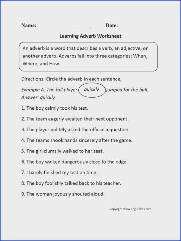 Adjective and Adverb Worksheets with Answer Key Also Adverb Worksheets