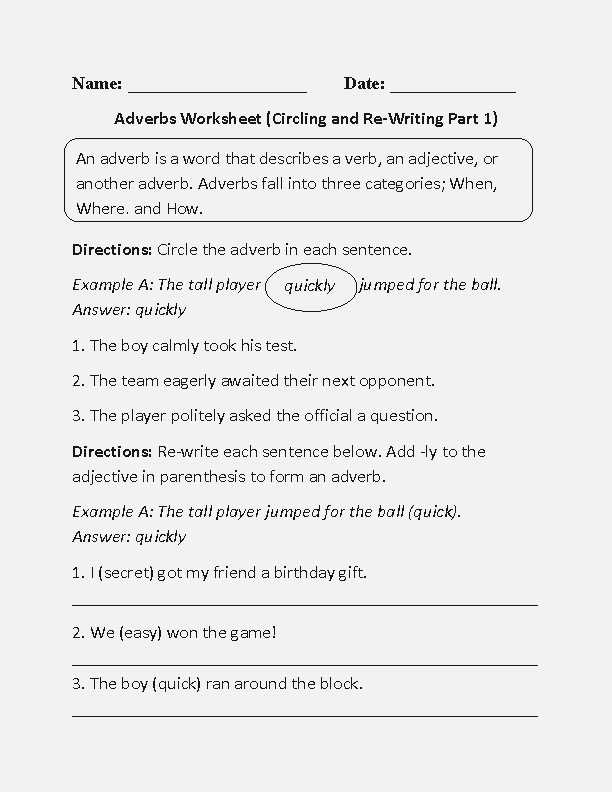 Adjective and Adverb Worksheets with Answer Key as Well as Dailypoll – Page 12 – A Worksheet is A Sheet Of Paper