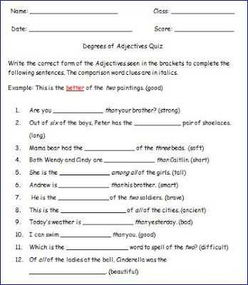 Adjective and Adverb Worksheets with Answer Key or Adjective Worksheets Parative Superlative