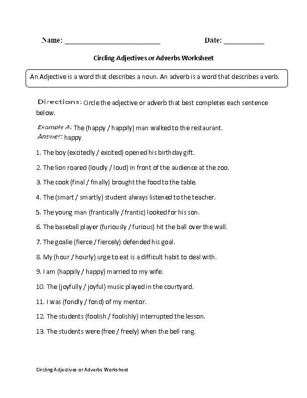Adjective and Adverb Worksheets with Answer Key or Endearing Adjective Worksheets 5th Grade Free Also Adjectives
