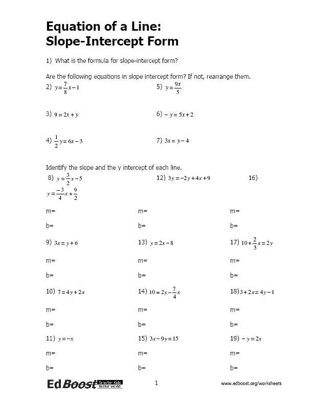 Algebra 1 Slope Intercept form Worksheet 1 Along with Slope Intercept form Worksheet Writing Equations Of Lines In Slope