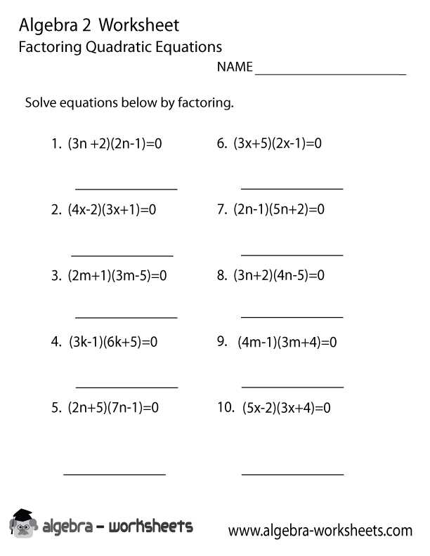 Algebra 2 Factoring Quadratics Worksheet Also Quadratic Factoring Algebra 2 Worksheet