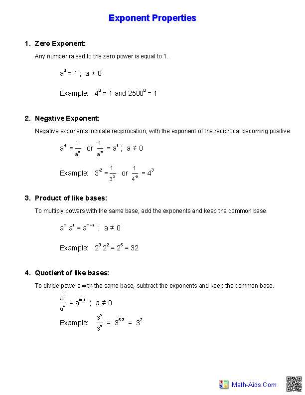 Algebraic Properties Worksheet and Exponents Properties Handout Math Aids Pinterest