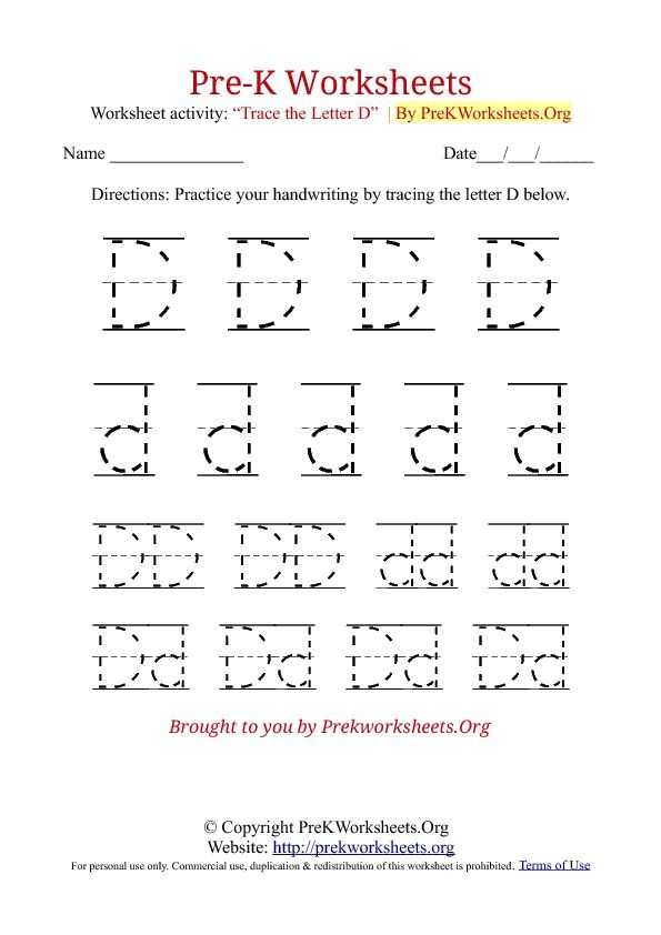 Alphabet Worksheets for Pre K with Pre K Tracing Worksheet D Preschool Pinterest
