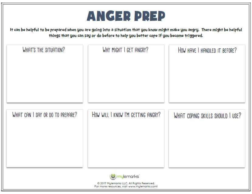 Anger Management Worksheets Along with Anger Prep