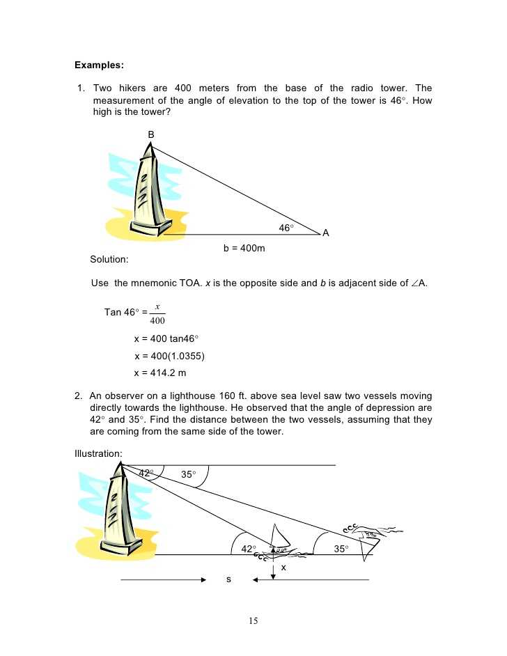 Angle Of Elevation and Depression Worksheet with Answers Also assignment 4