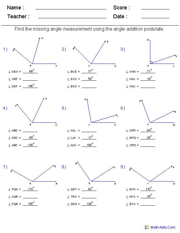 Angle Relationships Worksheet Answers or Geometry Worksheets with Answers Worksheets for All