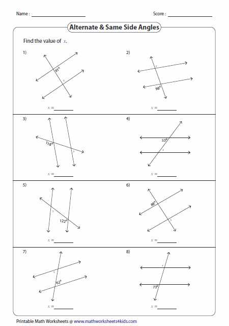 Angles In A Triangle Worksheet with Find the Value Of the Alternate and Same Side Angles