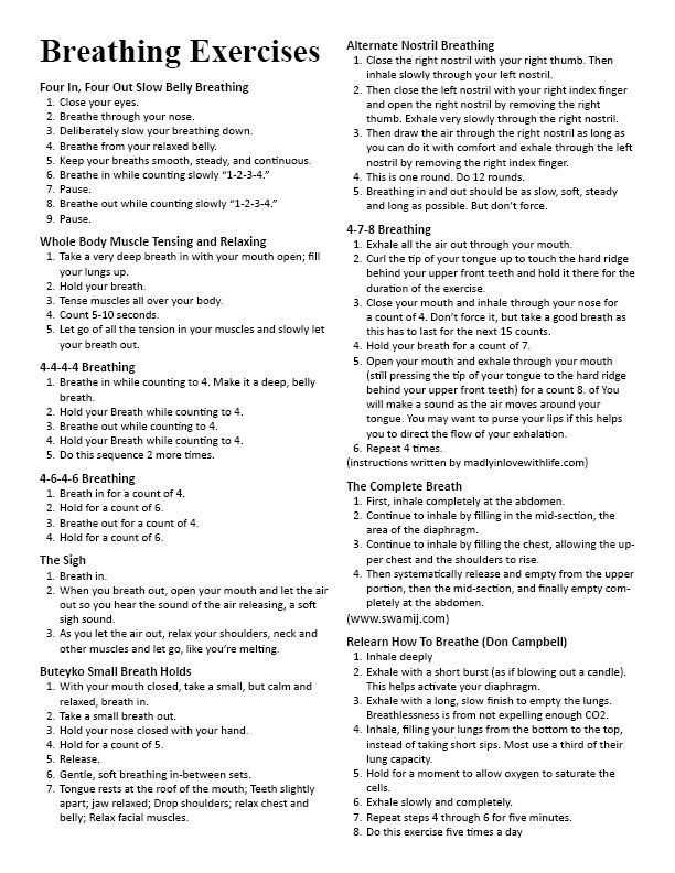 Anxiety Worksheets for Adults together with Breathing Exercises for Stress Anxiety & Ptsd