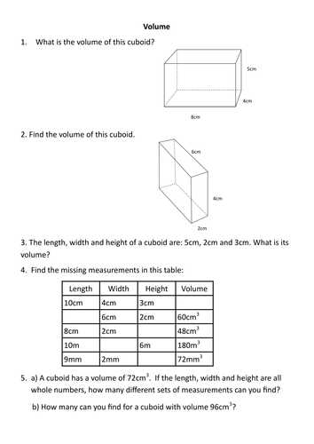 Area Perimeter Volume Worksheets Pdf with Finding the Volume Of A Cuboid Rag by Rishna S Teaching Resources