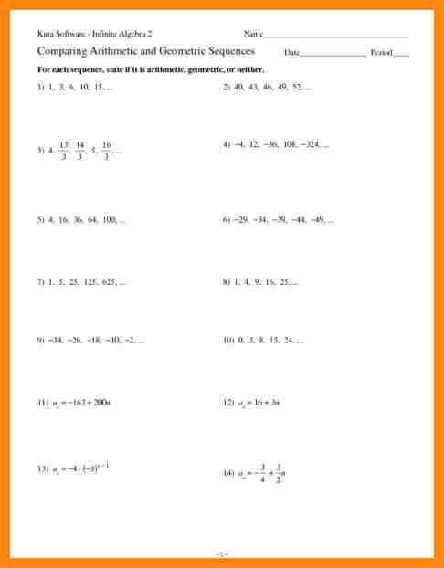 Arithmetic Sequence Worksheet 1 Also Arithmetic Sequence Worksheet Arithmetic Sequences and Series