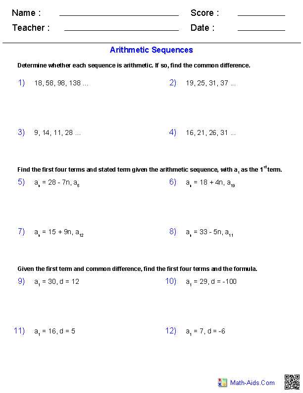 Arithmetic Sequence Worksheet Algebra 1 together with Sequences and Series Worksheets Algebra 2 Worksheets