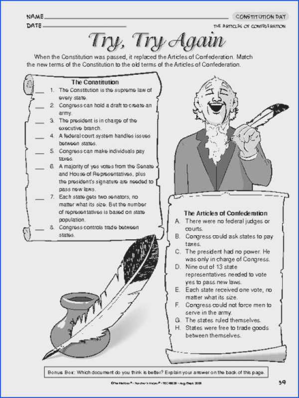 Articles Of Confederation Worksheet Answer Key or Constitution Worksheet