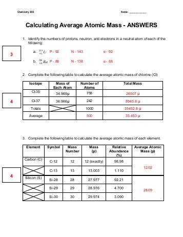 Average atomic Mass Worksheet Show All Work Answer Key and Small Scale Lab the atomic Mass Of Candium Laboratory