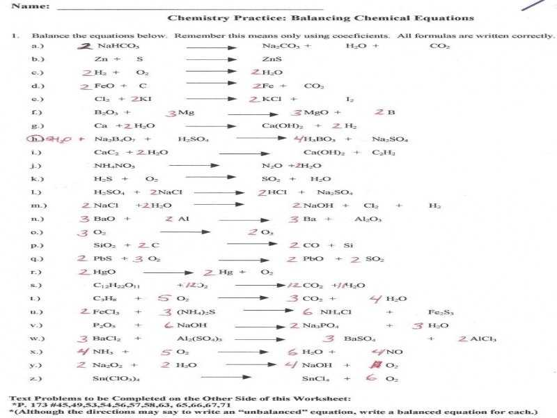 Balancing Chemical Equations Activity Worksheet Answers with Balancing Equations Worksheet Name I2 Kidz Activities