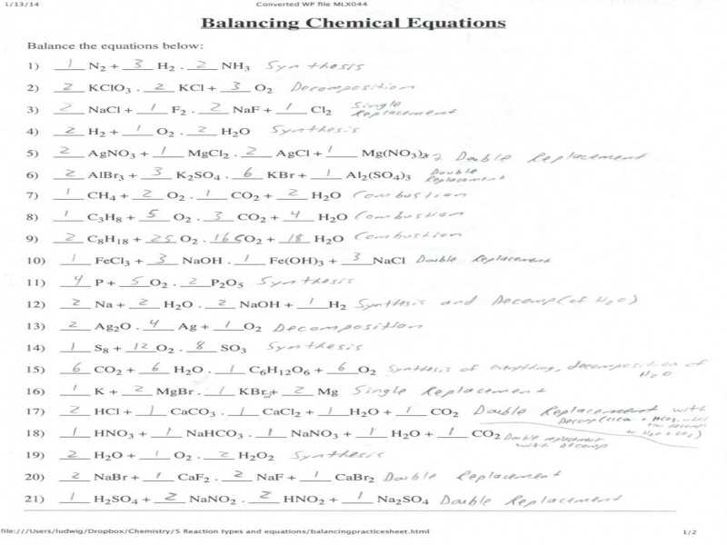 Balancing Chemical Equations Worksheet 1 Answer Key and 12 Unique Balancing Chemical Equations Practice Worksheet with