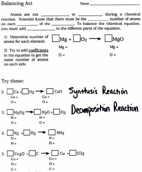 Balancing Chemical Equations Worksheet 2 Classifying Chemical Reactions Answers Along with Unique Balancing Chemical Equations Worksheet Inspirational