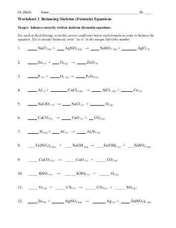 Balancing Chemical Equations Worksheet and Chapter 8 Balancing Equations Set 3