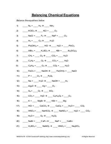 Balancing Chemical Equations Worksheet Grade 10 or Chapter 8 Balancing Equations Set 3