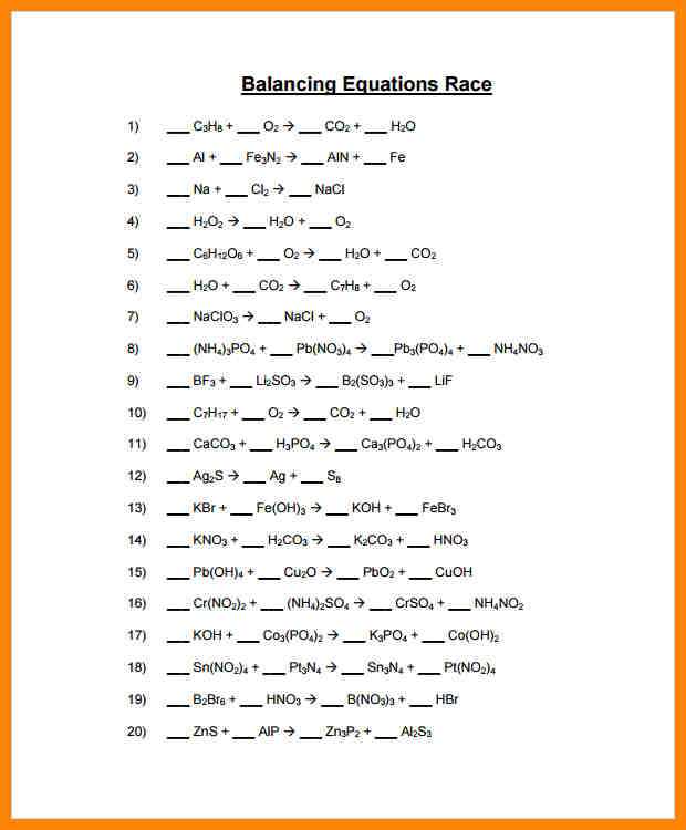 Balancing Equations Race Worksheet Answers Along with Worksheets 45 Re Mendations Balancing Equations Worksheet Answers