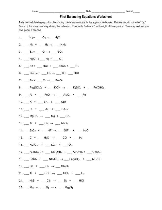 Balancing Equations Worksheet 1 or Imageidesharecdn Firstbalancingequationswor