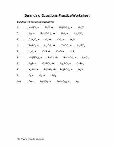 Balancing Equations Worksheet Pdf or Word Equations Worksheet solutions