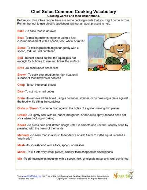 Basic Cooking Terms Worksheet Along with 31 Best Kitchen Activities Images On Pinterest
