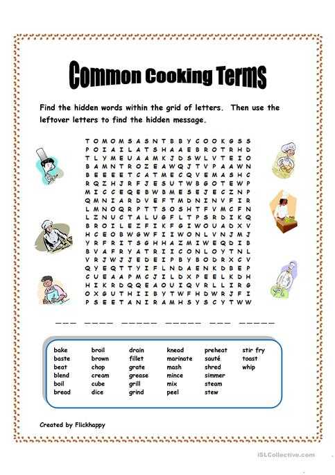 Basic Cooking Terms Worksheet with Mon Cooking Terms Worksheet Free Esl Printable Worksheets Made