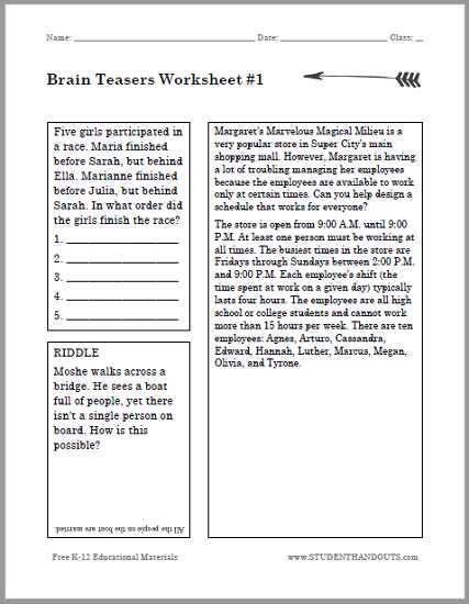 Bill Nye Brain Worksheet Answers Also Brain Teaser Worksheets for Second Graders