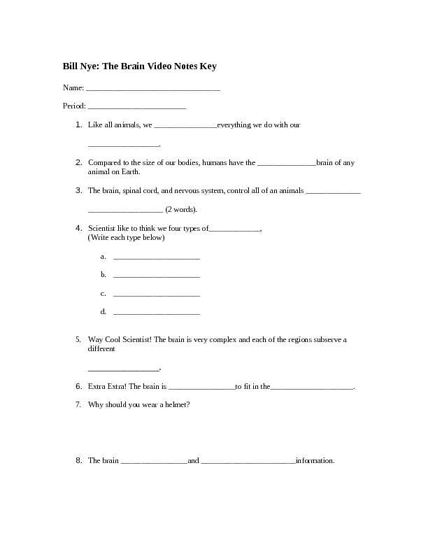 Bill Nye Brain Worksheet Answers and Bill Nye Storms Worksheet Image Collections Worksheet Math for Kids