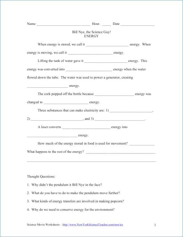 Bill Nye Brain Worksheet Answers with Bill Nye the Science Guy Energy Worksheet Answers Image Collections