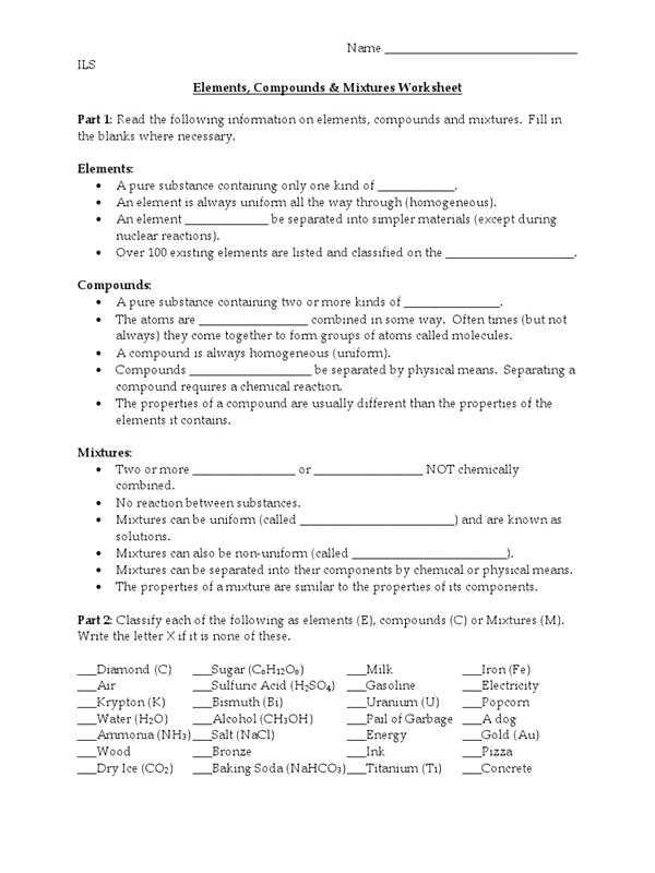 Bill Nye Pollution solutions Worksheet Answers or Ils Elements Pounds and Mixtures Worksheet Gallery Worksheet